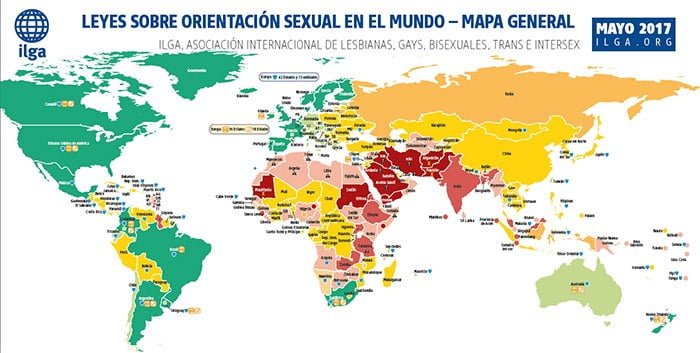 Leyes sobre orientación sexual en el mundo - Mapa general | Fuente Img. ilga